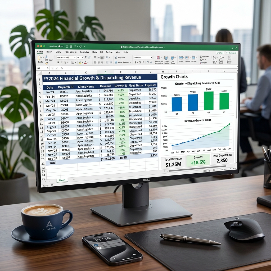 Dispatcher reviewing income and billing spreadsheets