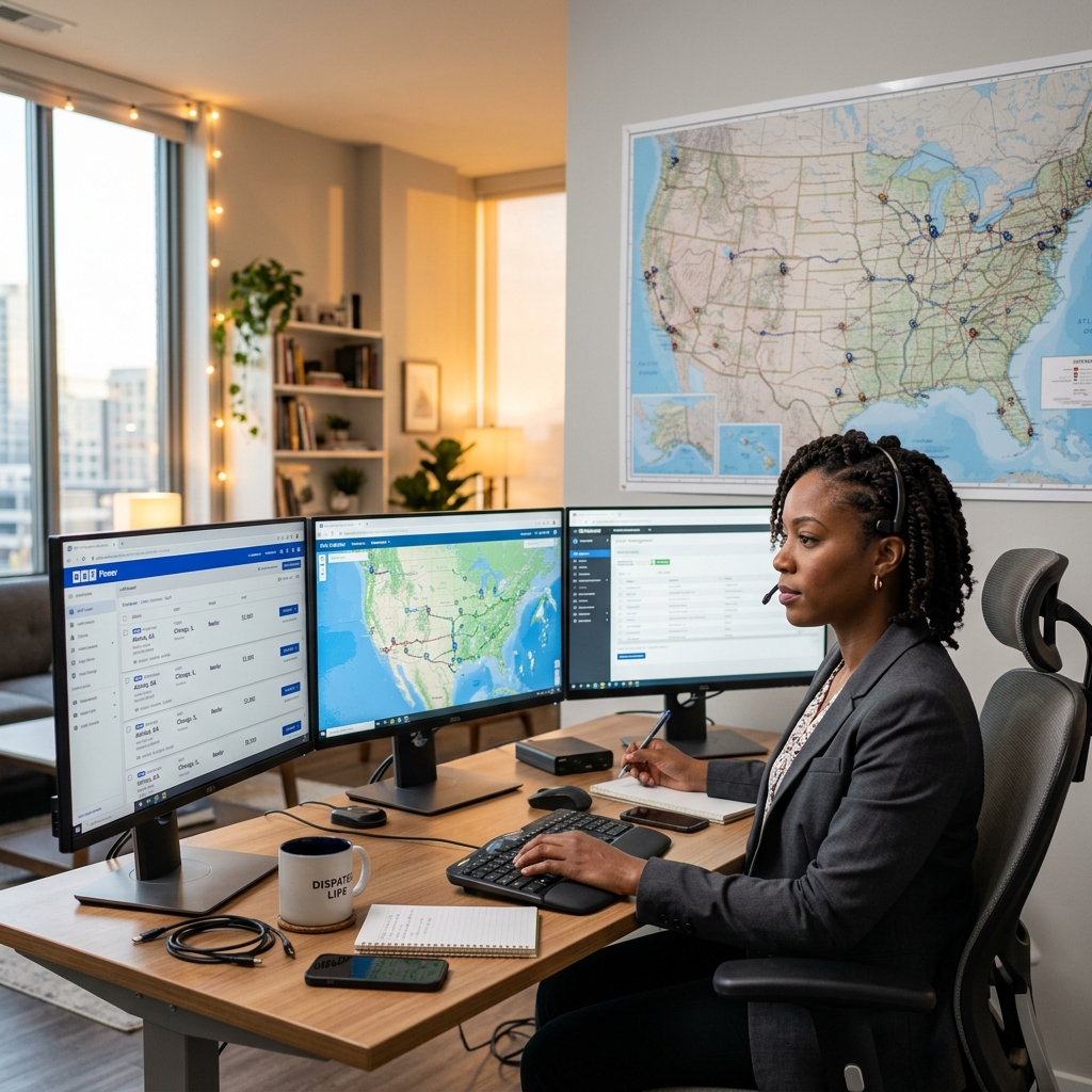 Freight dispatcher working from a home office